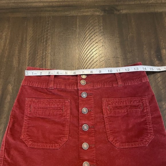 Free People We The Free Rust Red Button Front Corduroy Mini Skirt Size 24 - Picture 4 of 7